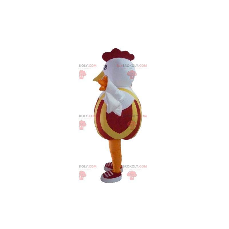 Mascote de galo de galinha branca vermelha e amarela -
