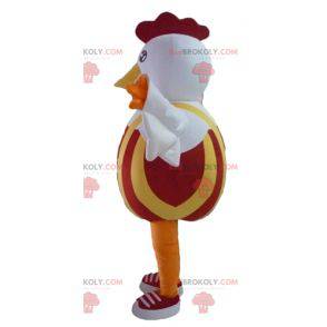 Mascote de galo de galinha branca vermelha e amarela -