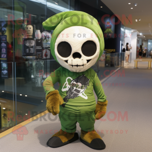 Olive Skull mascot costume character dressed with a One-Piece Swimsuit and Beanies