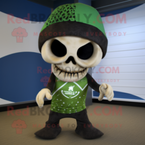 Olive Skull mascot costume character dressed with a One-Piece Swimsuit and Beanies