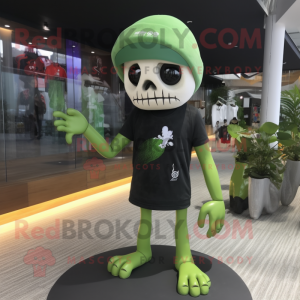 Olive Skull mascot costume character dressed with a One-Piece Swimsuit and Beanies