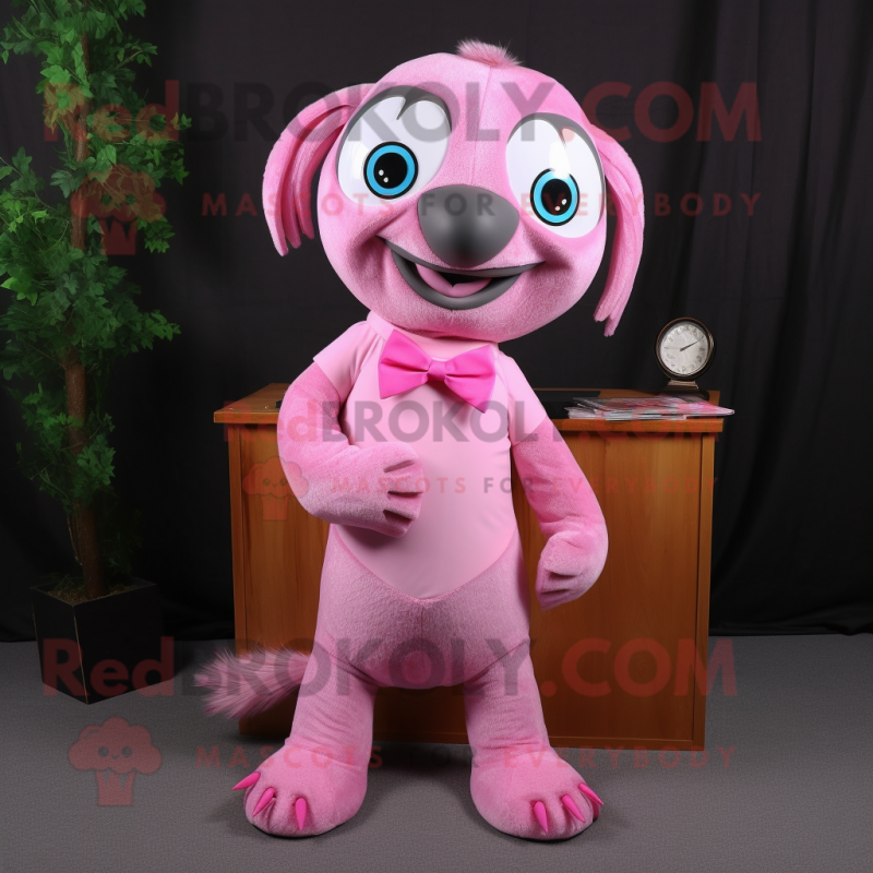 Pink Sloth mascot costume character dressed with a Pencil Skirt and Bow ties Pink Sloth mascot costume character dressed with a Pencil Skirt and Bow ties