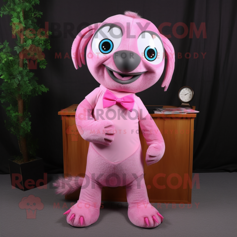 Pink Sloth mascot costume character dressed with a Pencil Skirt and Bow ties