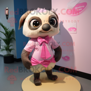Pink Sloth mascot costume character dressed with a Pencil Skirt and Bow ties