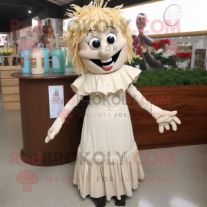 Cream Scarecrow mascot costume character dressed with a Cocktail Dress and Gloves