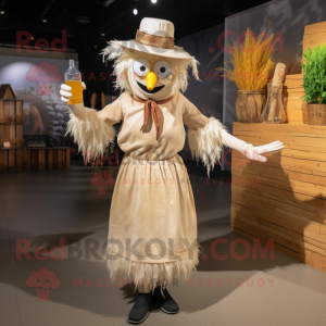 Cream Scarecrow mascot costume character dressed with a Cocktail Dress and Gloves