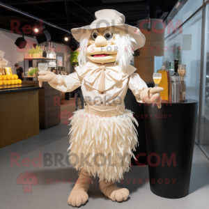 Cream Scarecrow mascot costume character dressed with a Cocktail Dress and Gloves