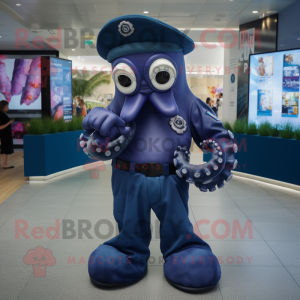 Navy Octopus mascot costume character dressed with a Trousers and Smartwatches