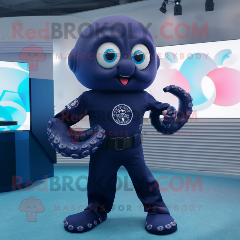 Navy Octopus mascot costume character dressed with a Trousers and Smartwatches