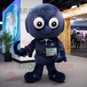 Navy Octopus mascot costume character dressed with a Trousers and Smartwatches