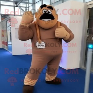 Tan Boxing Glove mascot costume character dressed with a Dungarees and Cufflinks