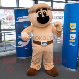 Tan Boxing Glove mascot costume character dressed with a Dungarees and Cufflinks