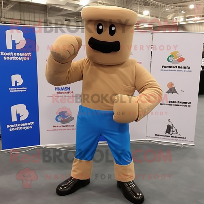 Tan Boxing Glove mascot costume character dressed with a Dungarees and Cufflinks
