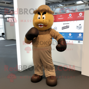 Tan Boxing Glove mascot costume character dressed with a Dungarees and Cufflinks