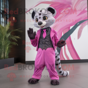 Pink Civet mascot costume character dressed with a Jumpsuit and Tie pins