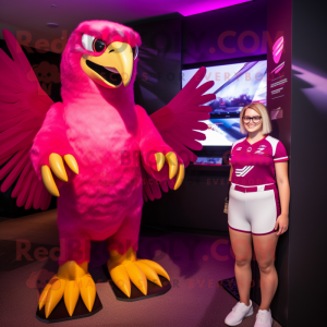 Magenta Eagle mascot costume character dressed with a Bikini and Watches