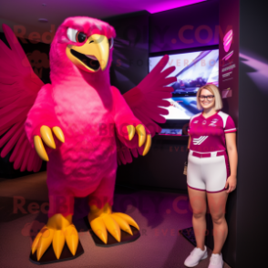 Magenta Eagle mascot costume character dressed with a Bikini and Watches