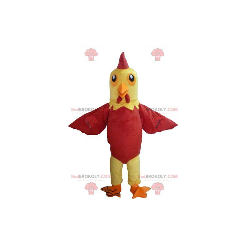 Mascotte de poule jaune et rouge de coq géant - Redbrokoly.com