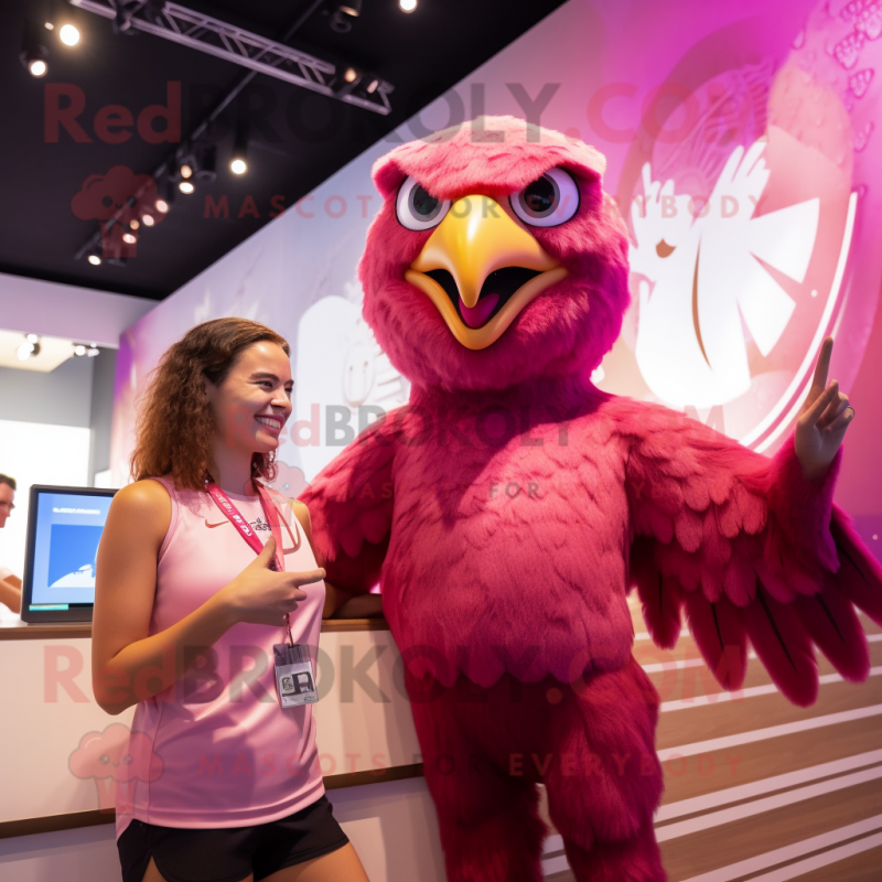 Magenta Eagle mascot costume character dressed with a Bikini and Watches Magenta Eagle mascot costume character dressed with a Bikini and Watches