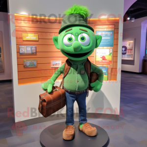 Green Shepard'S Pie mascot costume character dressed with a Jeans and Wallets