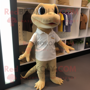 Beige Geckos mascot costume character dressed with a Polo Tee and Keychains