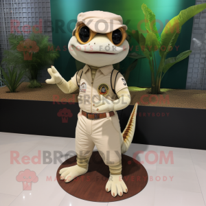Beige Geckos mascot costume character dressed with a Polo Tee and Keychains