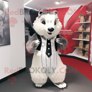 White Badger mascot costume character dressed with a Romper and Clutch bags