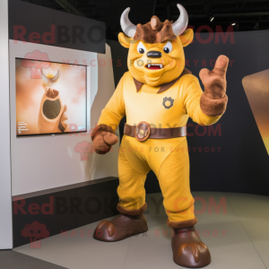 Gold Minotaur maskot drakt...