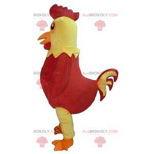 Mascotte de poule jaune et rouge de coq géant - Redbrokoly.com