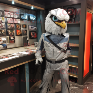 Silver Falcon mascot costume character dressed with a Jacket and Wallets