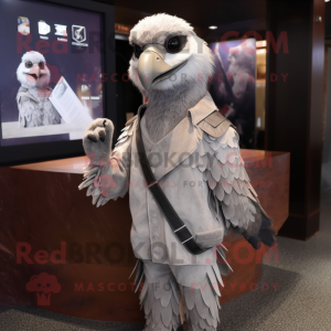 Silver Falcon mascot costume character dressed with a Jacket and Wallets