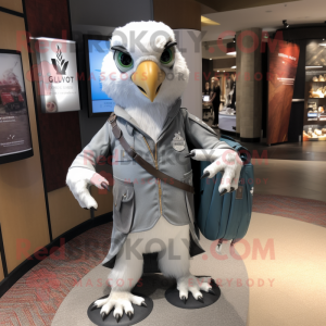 Silver Falcon mascot costume character dressed with a Jacket and Wallets