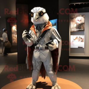 Silver Falcon mascot costume character dressed with a Jacket and Wallets