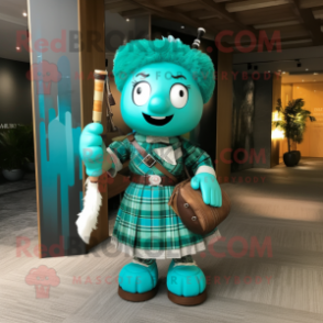 Turquoise Bagpipe mascot costume character dressed with a Bikini and Handbags