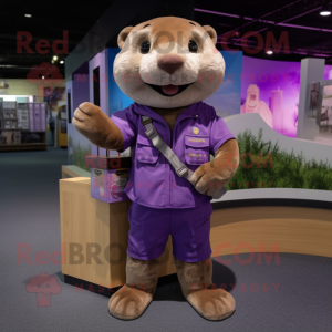 Purple Otter mascot costume character dressed with a Cargo Pants and Necklaces