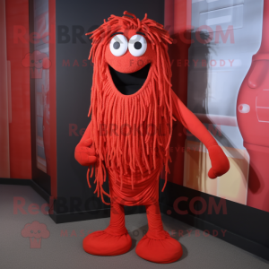 Red Spaghetti mascot costume character dressed with a T-Shirt and Cummerbunds