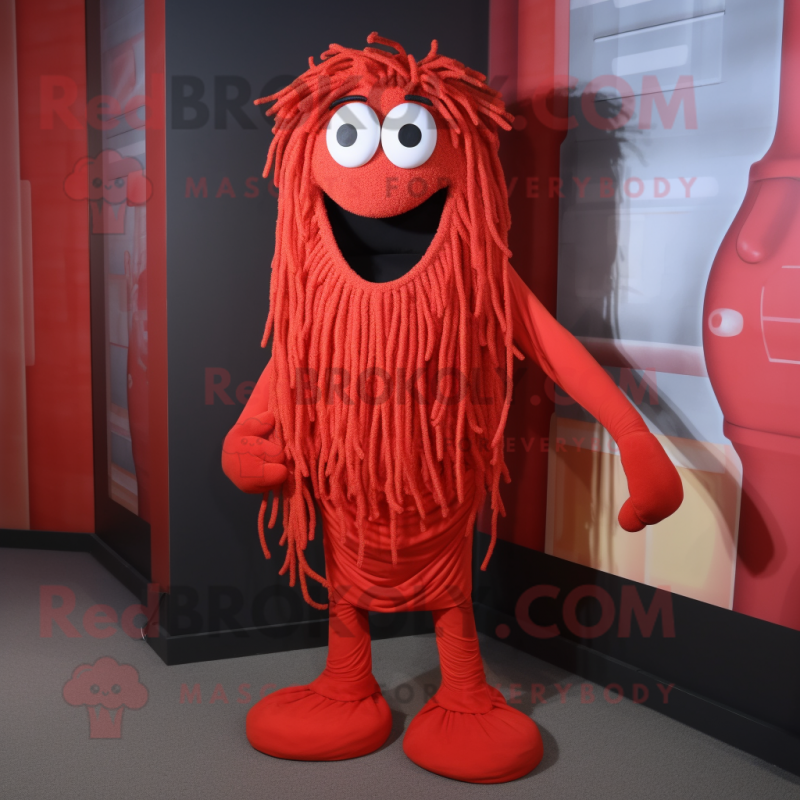 Red Spaghetti mascot costume character dressed with a T-Shirt and Cummerbunds Red Spaghetti mascot costume character dressed with a T-Shirt and Cummerbunds