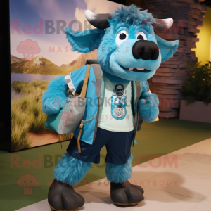 Cyan Buffalo maskot kostume...