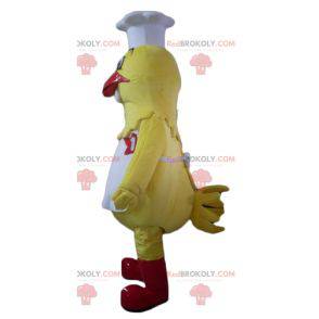 Mascotte de poule jaune géante en tenue de chef cuisinier -