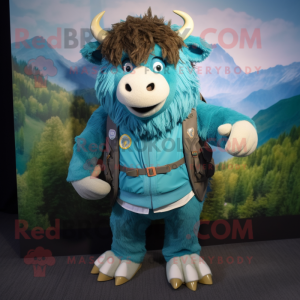 Cyan Buffalo maskot kostume...