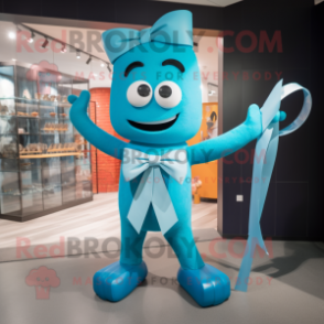 Cyan Knife Thrower mascot costume character dressed with a Swimwear and Bow ties