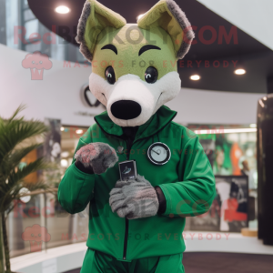 Forest Green Dingo mascot costume character dressed with a Long Sleeve Tee and Digital watches