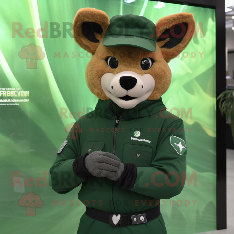 Forest Green Dingo mascot costume character dressed with a Long Sleeve Tee and Digital watches