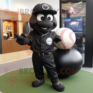 Black Baseball Ball mascot costume character dressed with a Jeggings and Brooches