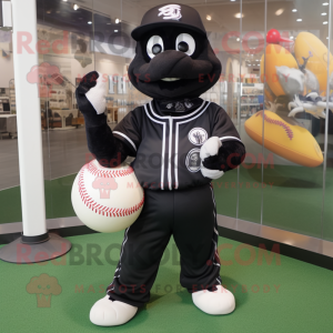 Black Baseball Ball mascot costume character dressed with a Jeggings and Brooches