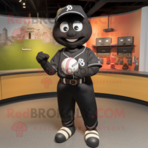 Black Baseball Ball mascot costume character dressed with a Jeggings and Brooches
