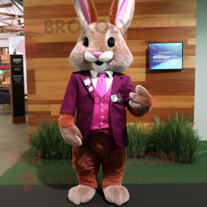 Magenta Wild Rabbit mascot costume character dressed with a Dress Shirt and Tie pins