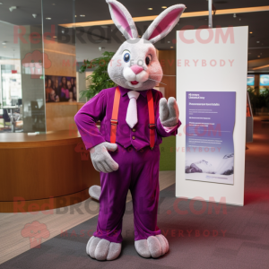 Magenta Wild Rabbit mascot costume character dressed with a Dress Shirt and Tie pins