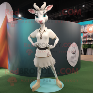 White Gazelle mascot costume character dressed with a Mini Skirt and Brooches