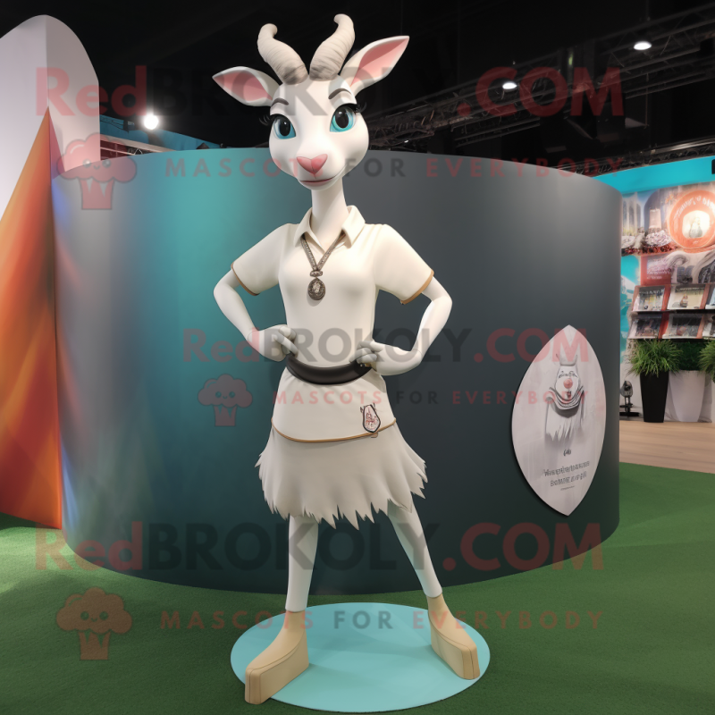 White Gazelle mascot costume character dressed with a Mini Skirt and Brooches
